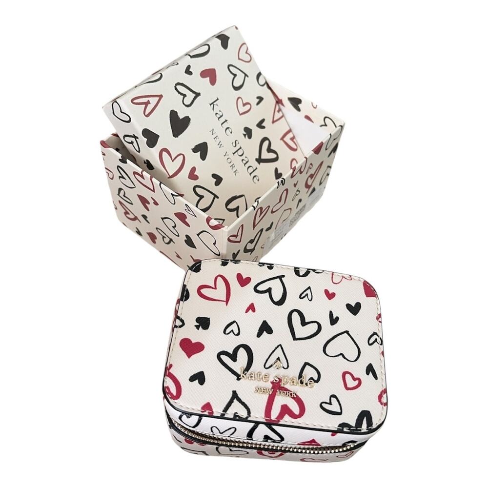 Kate Spade New York NIB Staci Scribble Hearts Boxed Travel Jewelry Holder